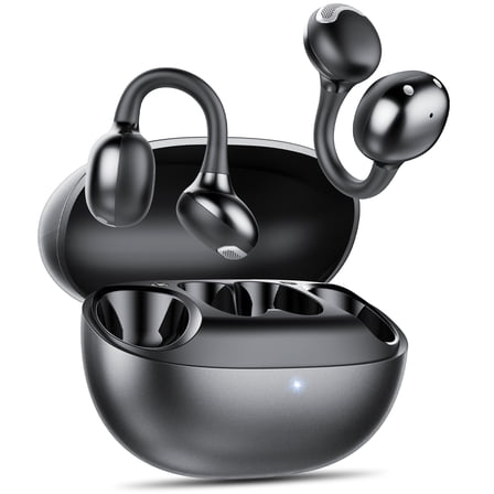 Open Ear Earbuds, Bluetooth Headphones 6.0, Lightweight Comfort Open Ear Clip Wireless Earbuds, 50H Playtime, ENC Clear Calls, Deep Bass, IPX7 Waterproof, Design Fit Running/Workout(Black)