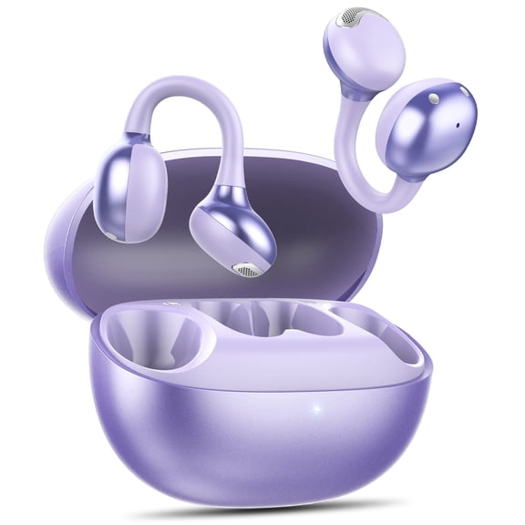 Open Ear Earbuds, Bluetooth Headphones 6.0, Lightweight Comfort Open Ear Clip Wireless Earbuds, 50H Playtime, ENC Clear Calls, Deep Bass, IPX7 Waterproof, Design Fit Running/Workout(Purple)