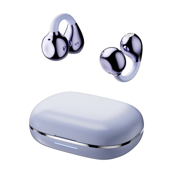 Open Ear Earbuds, Clip-On Wireless Headphones with Microphone, 6H Playtime Sweatproof Sport Earphones for Running Gym, Secure Fit for Work Travel, HD Stereo & Ambient Sound (Purple)