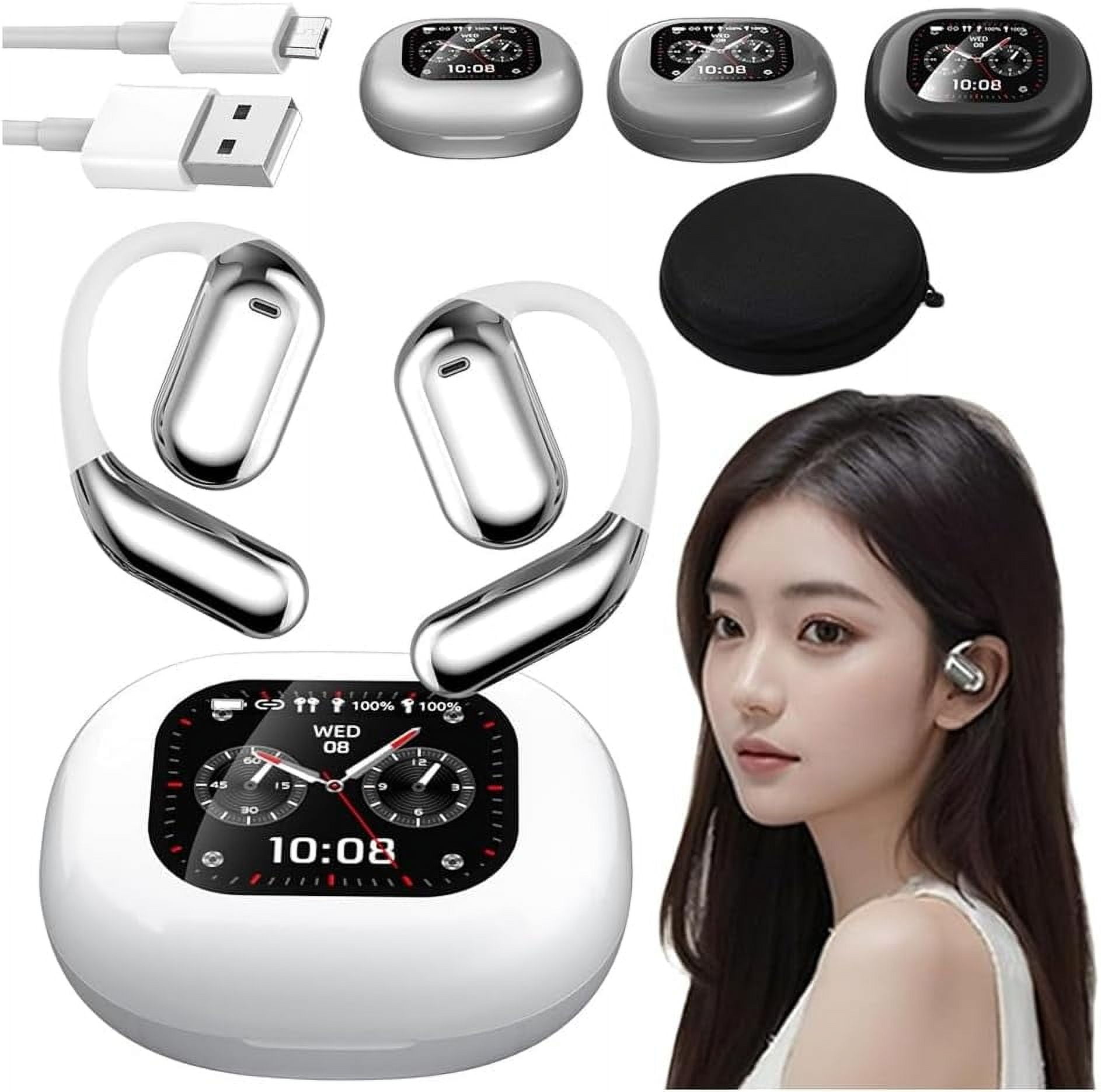 Open Ear Earbuds - True Powerful Bluetooth 5.4 Open Ear Earbuds, Ipx5 Waterproof, True Wireless Open Ear Earbuds with LED Display, Waterproof Sport Earhooks, Deep Bass