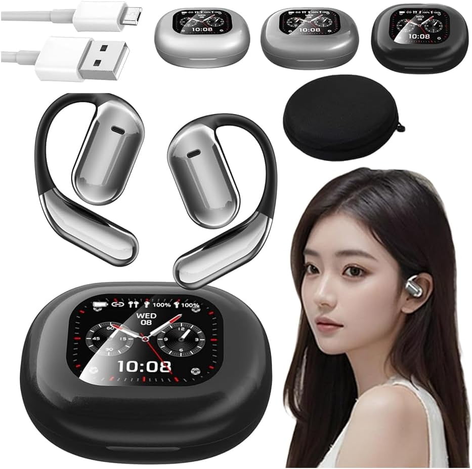 Open Ear Earbuds - True Powerful Bluetooth 5.4 Open Ear Earbuds, Ipx5 Waterproof, True Wireless Open Ear Earbuds with LED Display, Waterproof Sport Earhooks, Deep Bass