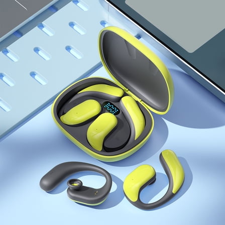 Open Ear Earbuds Wireless Bluetooth 5.4, HDC Open Ear Headphones with MIC, Equipped with Digital Display, Large Battery Capacity, Ear Buds for Sports, Running, Cycling, Working,Yellow