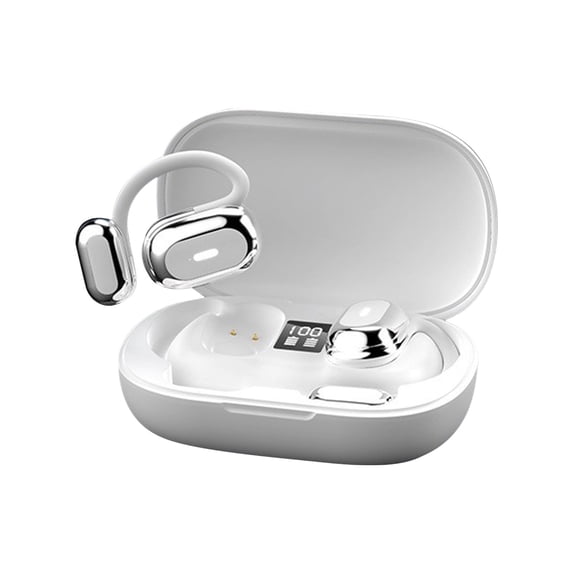 Open Ear Earbuds Wireless Bluetooth 5.4, HDC Open Ear Headphones with MIC, Equipped with Digital Display, Large Battery Capacity, Ear Buds for Sports, Running, Cycling, Working - White
