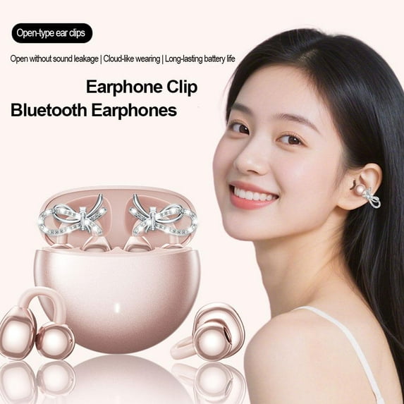 Open Ear Free Clip On Headphones, Wireless Bluetooth Earbuds, Decorative Earphone Accessories for Workout Sport Running