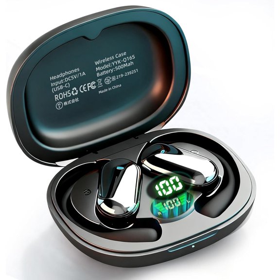 Open Ear Headphones 5.4, Earbuds with Ear Hook, 90H Life, IPX7Waterproof, Digital Display, Control - for Running, Cycling, Workout
