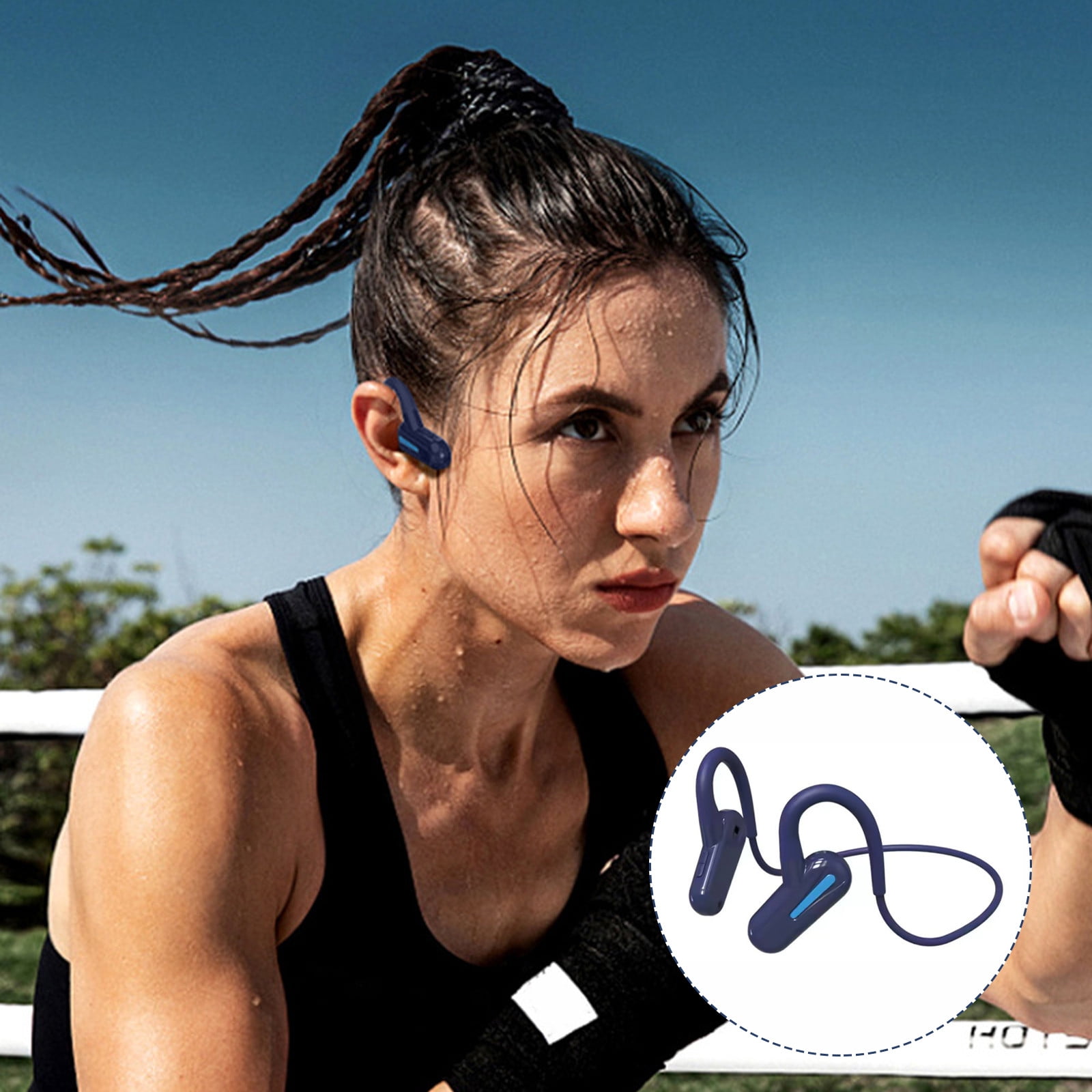 Open Ear Headphones, Bluetooth 5.3 Air Conduction Headphones with Mic Wireless Premium Stereo Sound Earbuds with 40H Playtime & Digital Display, IPX6 Earbuds for Running Fitness(Blue)