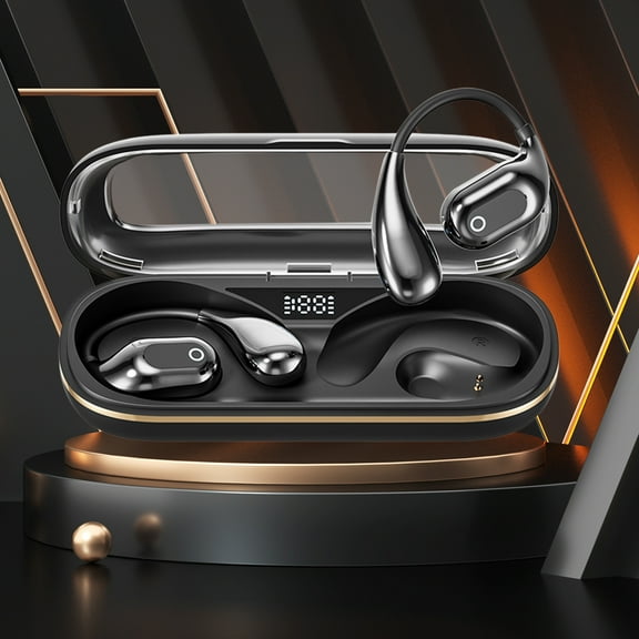 Open-Ear Headphones, Bluetooth 5.3 Wireless Earbuds with Earhook for Long-Lasting Comfort, Premium Sound with 16.2mm Driver, Dul Mic Clear Calls, 47H Playtime, Sweatproof for Workouts,Black