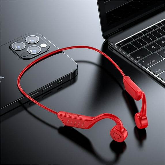 Open Ear Headphones Bluetooth Ear buds 80Hrs Playtime Wireless Earbuds with Earhooks IPX7 Waterproof Touch Control Air Conduction Sport Headsets Bluetooth 5.3 Earphones for Workout Running - Red