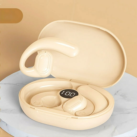 Open Ear Headphones Bluetooth Ear buds 80Hrs Playtime Wireless Earbuds with Earhooks IPX7 Waterproof Touch Control Air Conduction Sport Headsets Bluetooth 5.3 Earphones for Workout Running(Khaki)