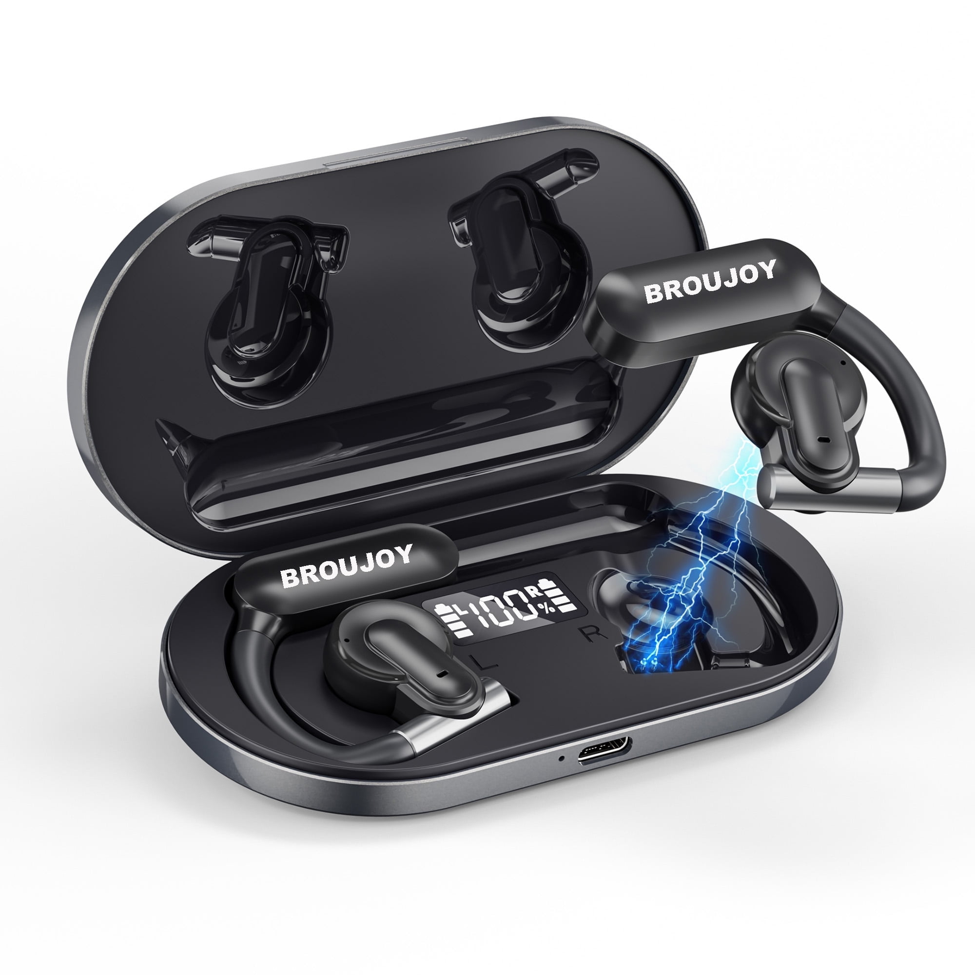 BROUJOY Open Ear Headphones Bluetooth5.3 Open Ear Wireless Earbuds with Micphones 48Hr Playtime Waterproof Sport Headphones for Running Walking Workout Cycling Walmart