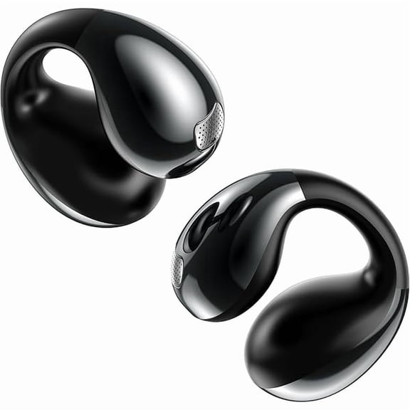 Open Ear Headphones, Clip-On Earbuds with Bluetooth 5.3, Lightweight and Comfortable, Clear Audio, 28-Hour Playtime, IPX5 Waterproof, Sport Earphones with Mic for Running and Fitness - Black