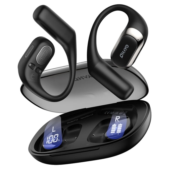 Open Ear Headphones,Over Ear Earbuds with Ergonomic Earhook,Bluetooth Headphones 5.4 with Smart Digital Display,40H Playtime,IPX6 Waterproof,Touch Control Operate Fit Cycling,Running,Workout(Black)