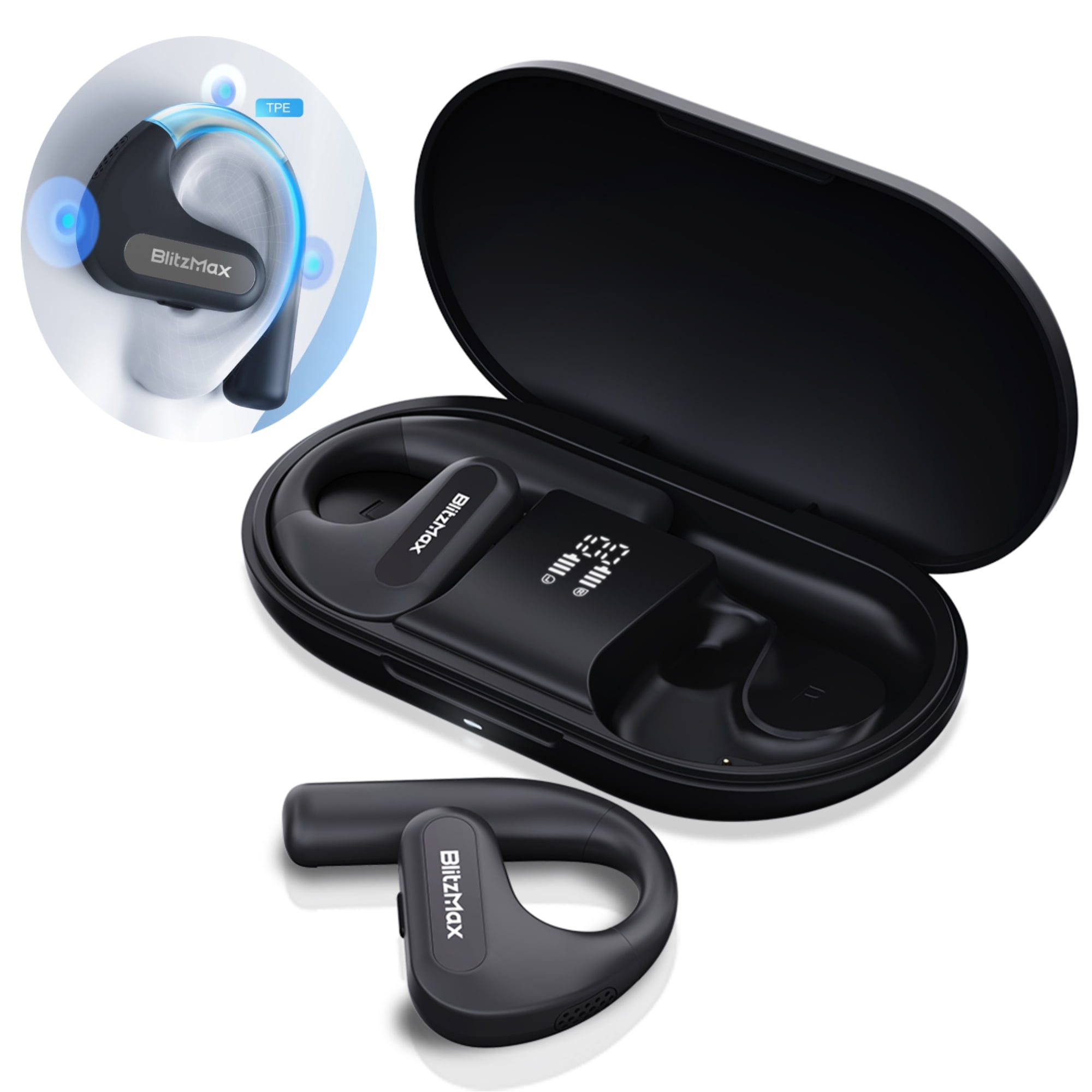 Ipx8 Waterproof Swimming Tws Digital Display Earbuds Open Ear Wireless