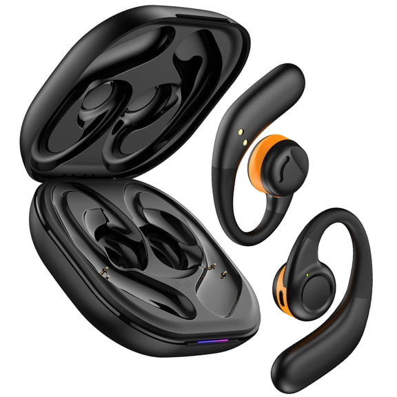 Open Ear Headphones Wireless Bluetooth 5.3, Open Ear Earbuds with Dual 16.2mm Dynamic Drivers 60 Hours Playtime Waterproof Sport Earbuds for Android iPhone TV,Black