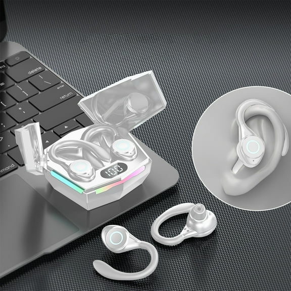 Open Ear Headphones Wireless Bluetooth, Clip-On Earbuds with 4 ENC Noise Cancelling Mic, Stable Fit, Dual Connection, EQ Customized, Sports Earphones for Workout/Running,White
