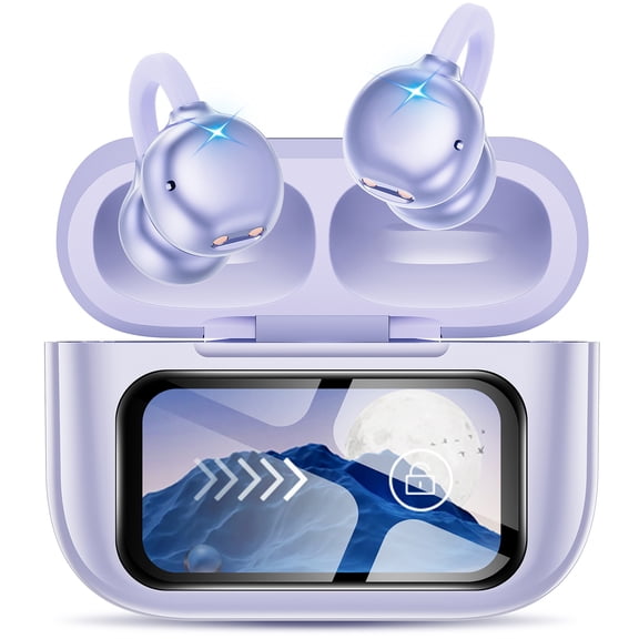 Open-Ear Headphones, Wireless Clip On Earbuds with Touch Screen Charging Case 60H Playtime, Bluetooth6.0, IPX7 Waterproof, Lightweight Comfort, Stable Fit, Open-Ear Safety Design for Workout/Running