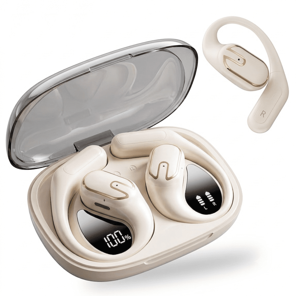 Open Ear Headphones, TPUFO Bluetooth 5.4 Earphones Stereo Sound, Wireless Headphones 80 Hours Playback, Clear Calls, IPX7 Waterproof Open Ear Earbuds with 18.2mm Drivers