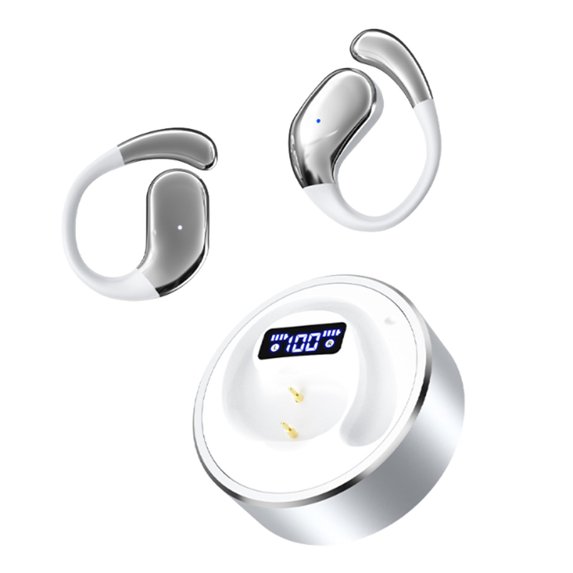 Open Ear Headphones Wireless, Secure Fit for Running Sports, Bluetooth 5.3 Sweatproof Headset with Microphone, Pain-Free Comfort Design for Gym Workouts, Music and Calls