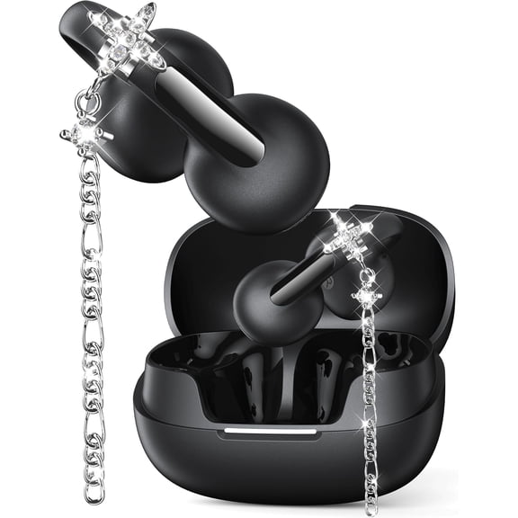 Open Ear Headphones with Dangling Earrings, 6.0 Clip- Earbuds, 50H Playtime, Comfortable Snug Fit, Chic Tech Accessories & Gifts for Women&(Black)