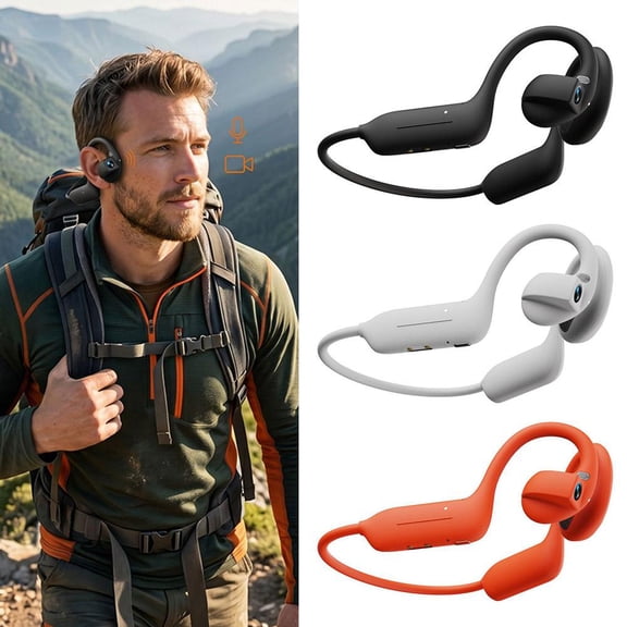 Open Ear Headset with AI Translation, 4-6H Battery Bone Conduction Sport Earphone for Cycling Running, Hands-Free Recording