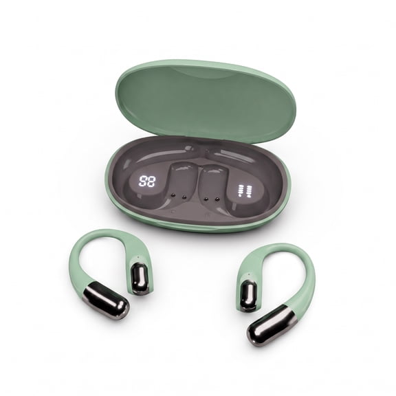 Open Ear Hook Sports Wireless Earbuds, with Charging Case, for iOS & Android, Green