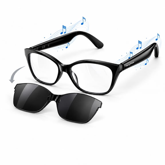 Open Ear Smart Bluetooth Glasses with Interchangeable Sunglasses Lenses, Blue Light Blocking, Hands-Free Call, Music Playback, AI Voice Control, Real-Time Translation, Unisex for Daily Wear & Outdoor