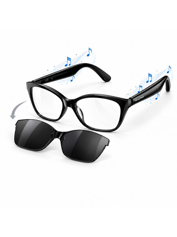 Open Ear Smart Bluetooth Glasses with Interchangeable Sunglasses Lenses, Blue Light Blocking, Hands-Free Call, Music Playback, AI Voice Control, Real-Time Translation, Unisex for Daily Wear & Outdoor