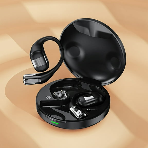 Open-Ear True Wireless Bluetooth Headphones with Microphone, Earbuds with Earhooks, Sweat Resistant, Fast Charging, 28HRS Playtime, Compatible with iPhone & Android - Black