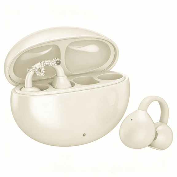 Open-Ear Clip Wireless Earbuds Bluetooth 6.0, Adaptive Noise Cancelling Calls, IP58 Waterproof Sweatproof, 50H Playtime, Light Weight Earbuds for Workout Running, Includes Zircon Snake Charm Fashion