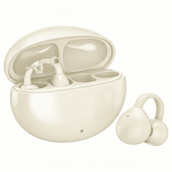 Open-Ear Clip Wireless Earbuds Bluetooth 6.0, Adaptive Noise Cancelling Calls, IP58 Waterproof Sweatproof, 50H Playtime, Light Weight Earbuds for Workout Running, Includes Zircon Snake Charm Fashion