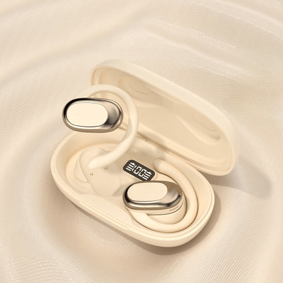 Open Ear Wireless Headphones with Digital Display, Non In Ear Bluetooth Earbuds for Sports and Calls, Comfortable Hanging Earbuds with Long Battery Life