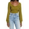 thumbnail image 1 of Open Edit Medium Size Ruched Crop Top in Olive Avocado, 1 of 3