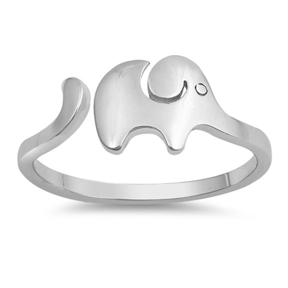 Open Elephant Long Trunk Adjustable Ring .925 Sterling Silver Band Jewelry Female Male Size 11