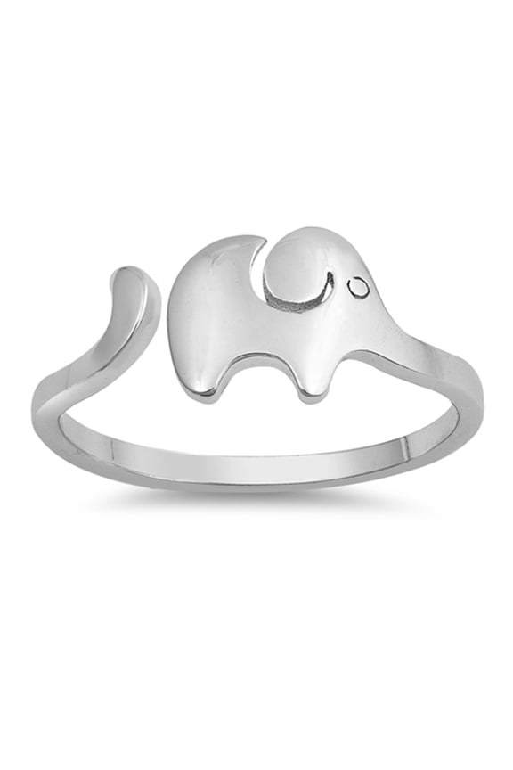 Open Elephant Long Trunk Adjustable Ring .925 Sterling Silver Band Jewelry Female Male Unisex Size 6
