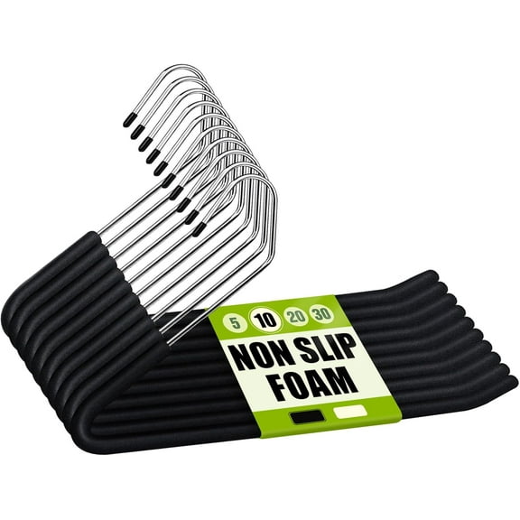 Open Ended Non Slip Sponge Padded Pants Hangers - Chrome Plating Foam Heavy Duty Space Saving Black 10