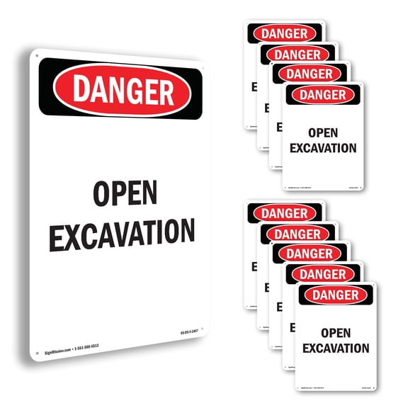 Open Excavation OSHA Danger Aluminum Sign 14 Inch x 10 Inch - 10 Pack