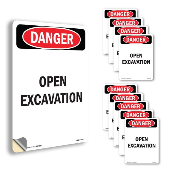 Open Excavation OSHA Danger Vinyl Decal Label 5 Inch x 3.5 Inch - 10 Pack