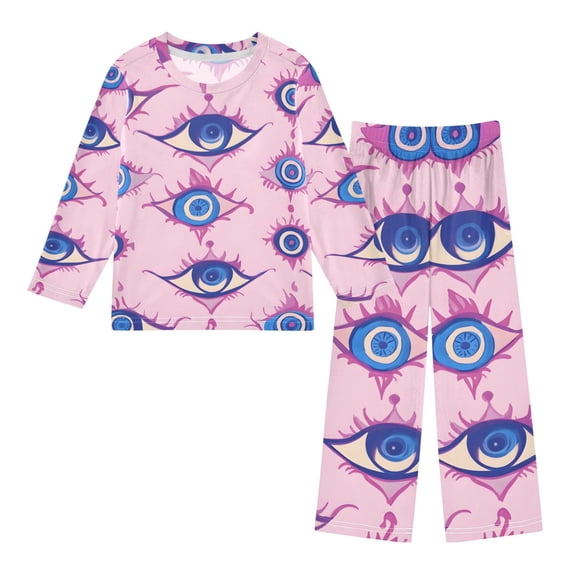 Open Eyes Pattern Pajama Set Soft Warm Cozy Fleece 2 Piece Fall Winter ...