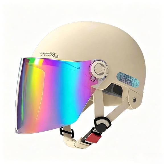 Open Face Adult Scooter & Bike Helmet, Lightweight Breathable Safety Helmet with Adjustable UV Protection Visor for Electric Bicycle, Skateboard, Commuter Riding