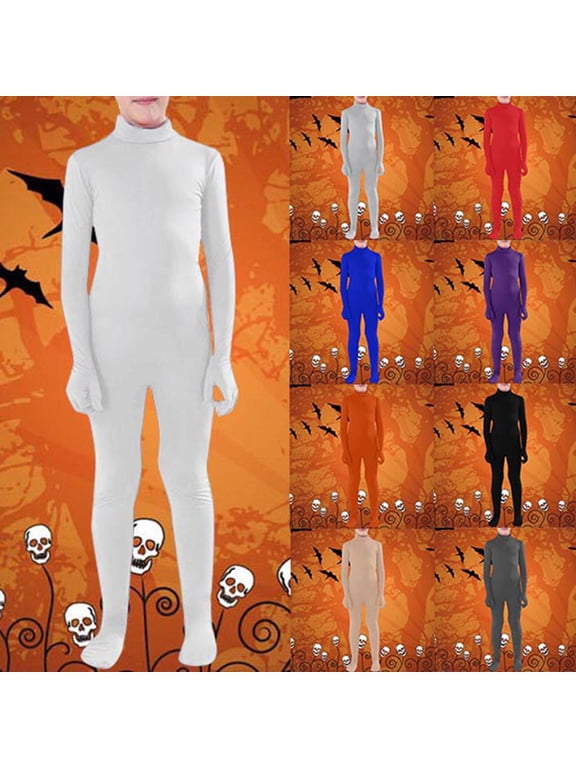 Open Face Full Bodysuit Kids Dancewear Solid Color Spandex Zentai Child Unitard