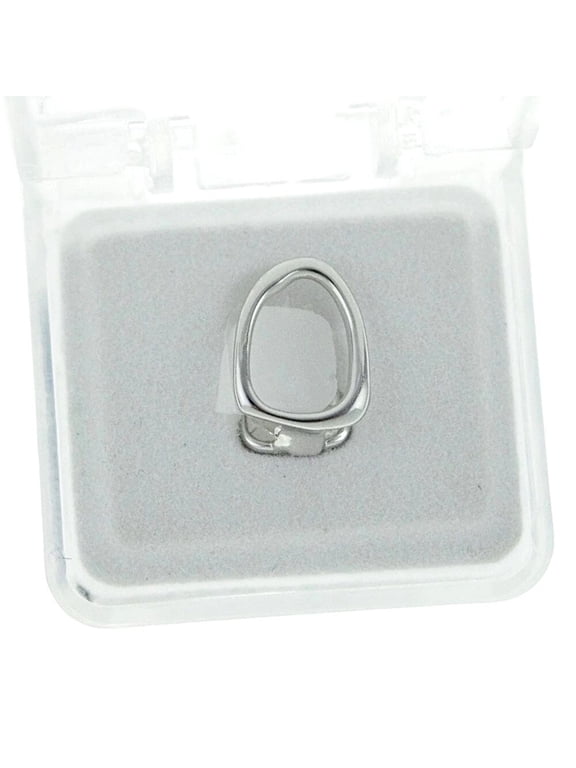 Open Face Grillz Single Cap Silver Tone One Tooth Canine or Incisor Hollow Hip Hop Grill