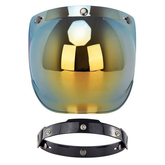 Open Face Helmet Bubble Visor Vintage Retro 3/4 Helmets Face Shield Len 3-Snap Golden Free Size