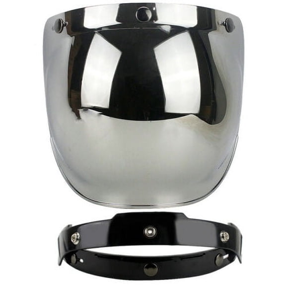 Open Face Helmet Bubble Visor Vintage Retro 3/4 Helmets Face Shield Len 3-Snap Silver Free Size