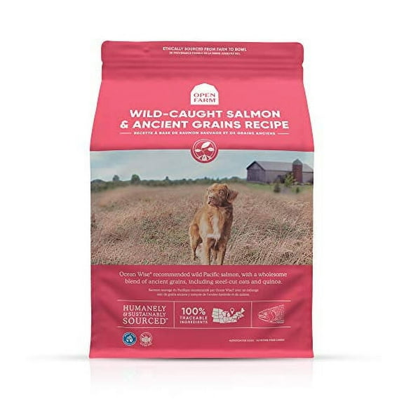 Open Farm Wild-Caught Salmon & Ancient Grains Dry Dog Food, Sustainably Fished Salmon Recipe with Wholesome Grains and No Artificial Flavors or Preservatives, 11 lbs