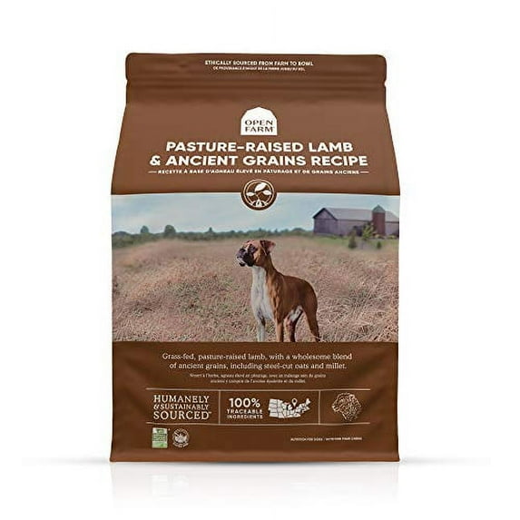 Open Farm Pasture-Raised Lamb & Ancient Grains Dry Dog Food, Fresh Grass-Fed Lamb Recipe with Wholesome Grains and No Artificial Flavors or Preservatives, 22 lbs