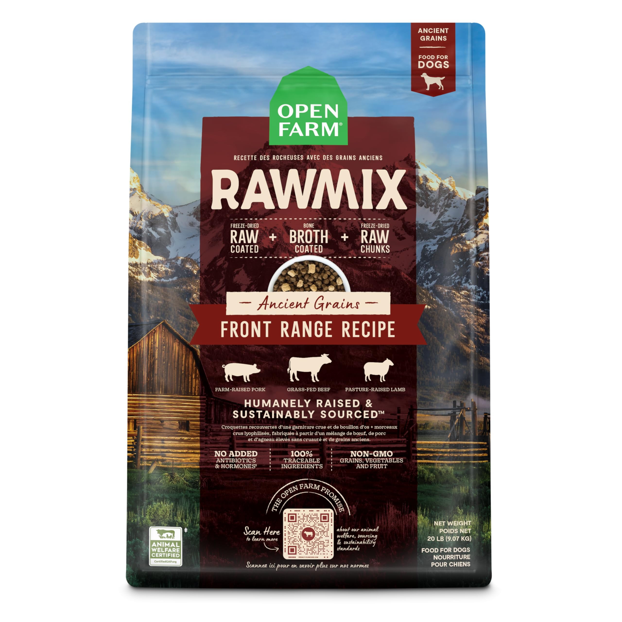 Open Farm RawMix Ancient OIF8 Grains Front Range Recipe includes Kibble