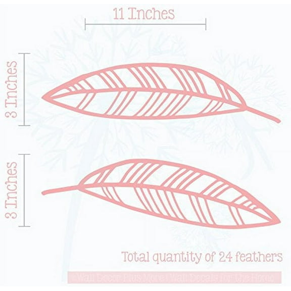 Open Feathers Wall Art Stickers Vinyl Decals Girl Bedroom Shape Décor 24pc Carnation