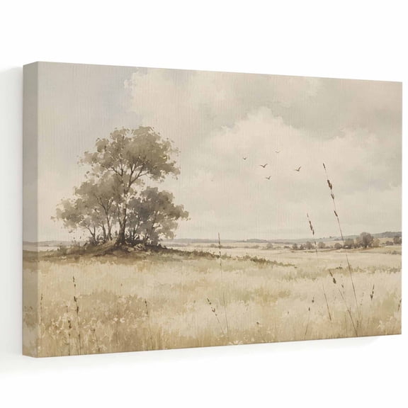 Open Field Canvas Wall Art 12"x8" Rustic Prairie Green Prairie Grass Tree Clouds Landscape Frame Picture Prints, Ready to Hang Waterproof Artwork Decor for Bathroom, Kitchen Corner, Bedroom Entryway
