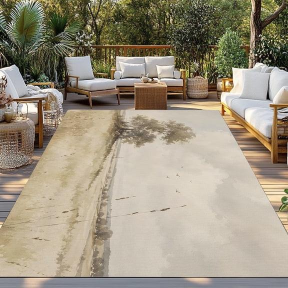 Open Field Indoor Outdoor Rugs 4x6 Ft, Rustic Prairie Green Prairie Grass Tree Clouds Landscape Outdoor Patio Rug Mat Washable Outside Area Rugs Carpet for Porch Deck RV Pool Balcony Backyard