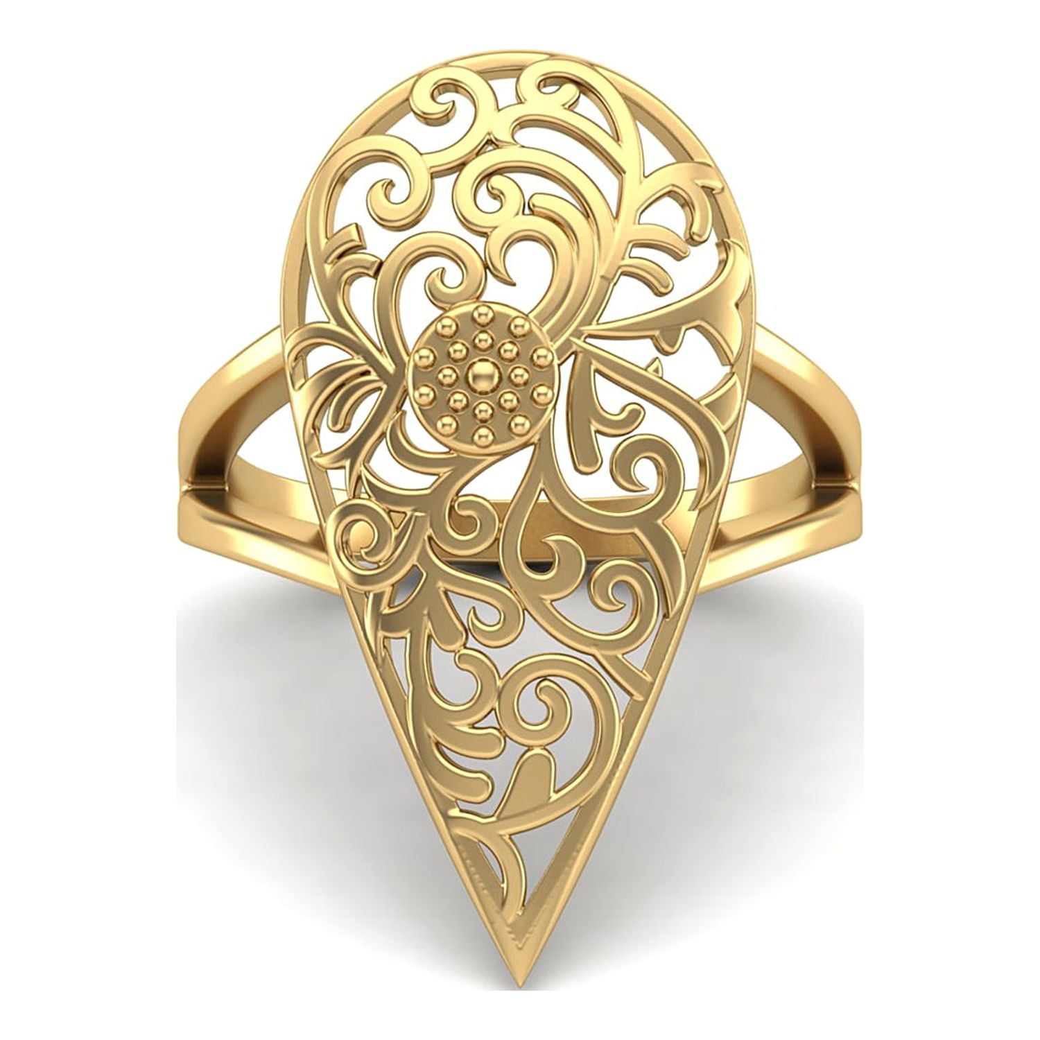 Pear-Shaped Open Filigree Wide Band 925 Sterling Silver Gold Vermeil  Cocktail Women Valentines Day Gifts Ring